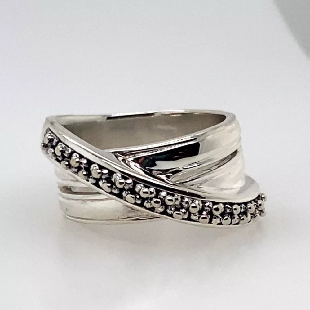 Michael Dawkins, Sterling, silver bypass crossover granulation ring |